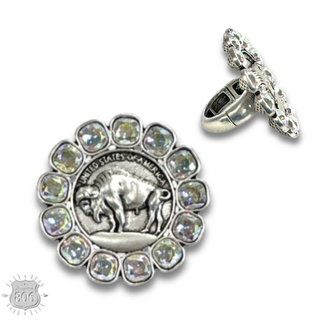 Buffalo nickel and rhinestone ring