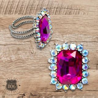 Large octagon rhinestone adjustable ring