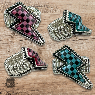 Checkerboard print lightning bolt ring