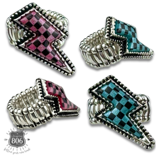 Checkerboard print lightning bolt ring