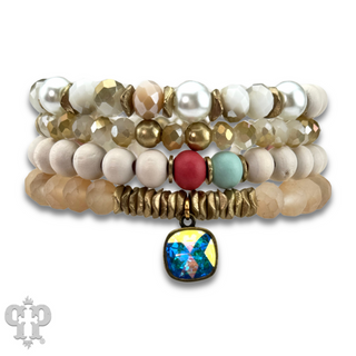 Multi-color and white bracelet set, Austrian crystal - LC
