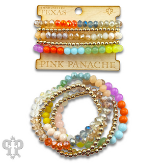 Light multi-color and gold bead bracelet set - LC