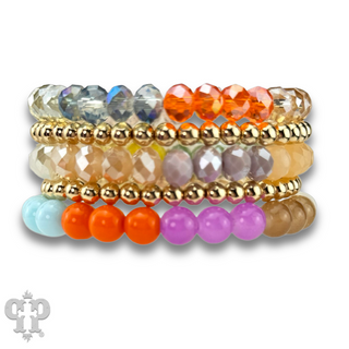 Light multi-color and gold bead bracelet set - LC