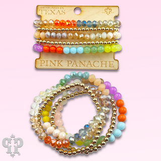 Light multi-color and gold bead bracelet set - LC