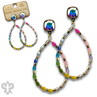 Multi-color bead teardrop earring, Austrian crystal - LC