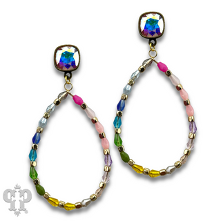 Multi-color bead teardrop earring, Austrian crystal - LC