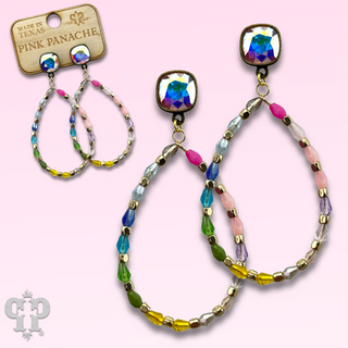 Multi-color bead teardrop earring, Austrian crystal - LC