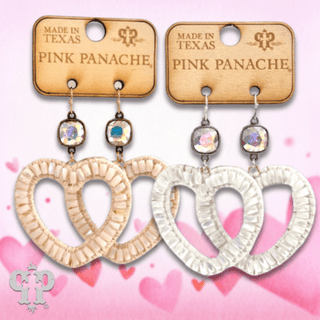 Raffia and bead heart earring, Austrian crystal - Boutique Bella BellaEarrings