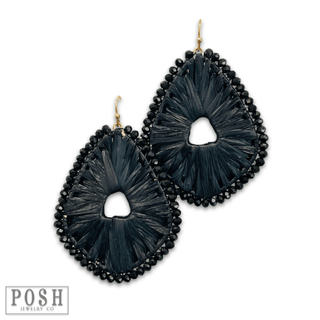 Raffia and bead wrapped teardrop earring, last call - Boutique Bella BellaEarrings