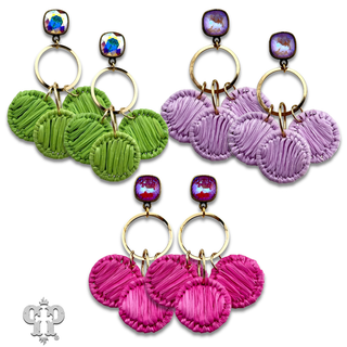 Raffia disc circle earring with Austrian crystal - Boutique Bella BellaEarrings