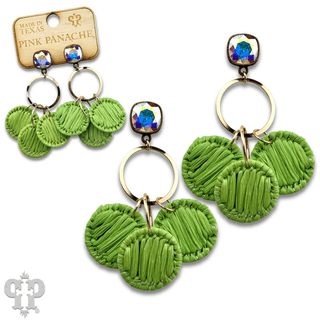 Raffia disc circle earring with Austrian crystal - Boutique Bella BellaEarrings