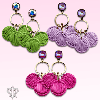 Raffia disc circle earring with Austrian crystal - Boutique Bella BellaEarrings