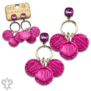 Raffia disc circle earring with Austrian crystal - Boutique Bella BellaEarrings