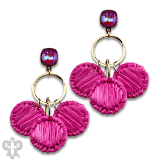 Raffia disc circle earring with Austrian crystal - Boutique Bella BellaEarrings