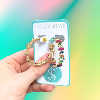 Rainbow Baguette Hoops - Boutique Bella Bellaearrings