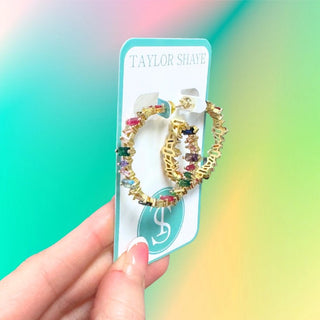 Rainbow Baguette Hoops - Boutique Bella Bellaearrings