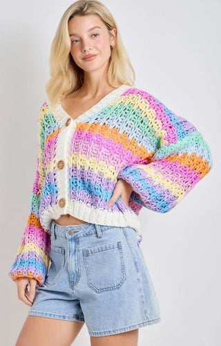 Rainbow Knit Button Up Cardigan - Boutique Bella BellaSweater