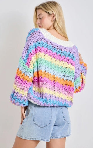 Rainbow Knit Button Up Cardigan - Boutique Bella BellaSweater