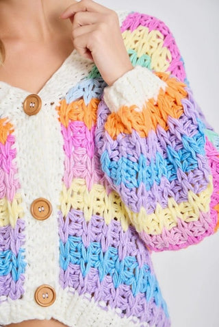 Rainbow Knit Button Up Cardigan - Boutique Bella BellaSweater
