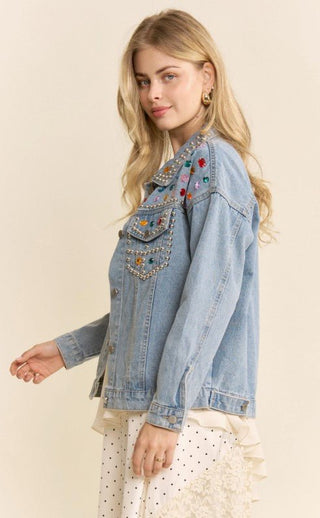 Rainbow Riot Studded Jean Jacket - Boutique Bella BellaJacket