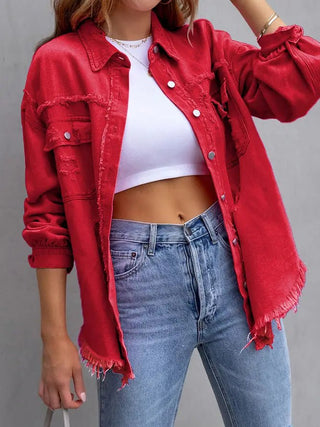 Red Denim Raw Trim Jacket - Boutique Bella Belladenim jacket