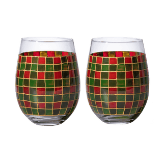 Red Green Stained Wine Glasses Set Of 2 By Festive Colorful Coffee Cups Stained Wind - Boutique Bella Bella