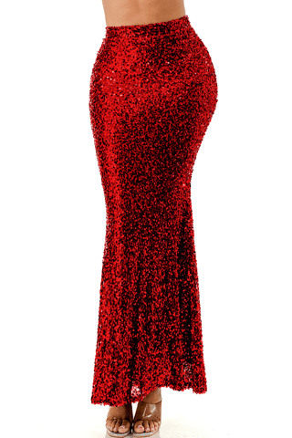 Red Hot & Rhinestoned Sequin Maxi Skirt - Boutique Bella Bellamaxi skirt