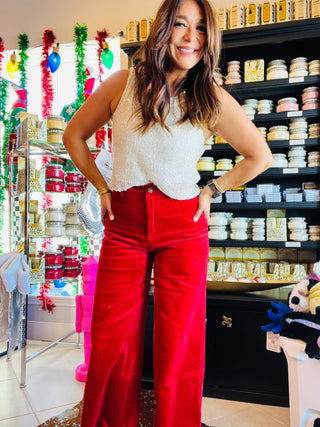 Red I - Heart And Loved Ribbon Corduroy Pants - Boutique Bella BellaPants