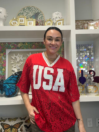 Red Lace USA Jersey Knit Top - Boutique Bella BellaTop
