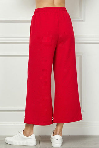 Red Pearl Detail Textured Cropped Pants - Boutique Bella Bellapants