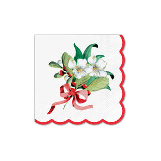 Red Ribbon Christmas Scalloped Beverage Napkin - Boutique Bella BellaNapkins