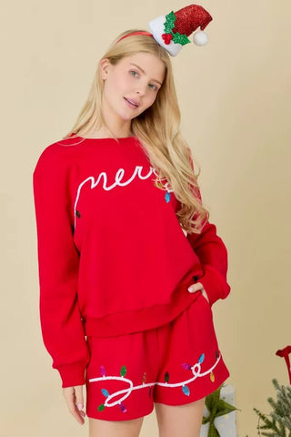 Red Sequin Merry Knit Top - Boutique Bella Bellatop