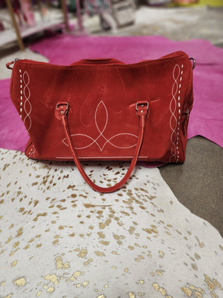 Red Stitched Leather Duffle Bag - Boutique Bella BellaDuffel Bag