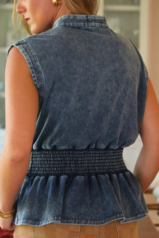 Refined Denim Peplum Top- Light Wash *Pre-Order* - Boutique Bella BellaBlouse