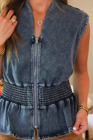 Refined Denim Peplum Top- Light Wash *Pre-Order* - Boutique Bella BellaBlouse