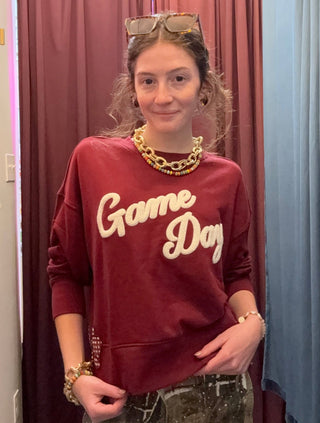 Relaxed Game Day Sweatshirt - Maroon - Boutique Bella BellaSweatshirt