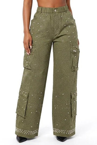 Reporting for Sparkle Olive Cargo Pants - Boutique Bella BellaBottoms