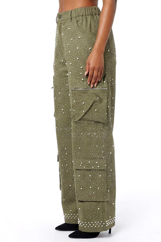 Reporting for Sparkle Olive Cargo Pants - Boutique Bella BellaBottoms