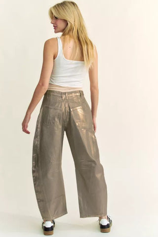 Retro Gold Foiled Barrel Leg Jeans - Boutique Bella BellaJeans