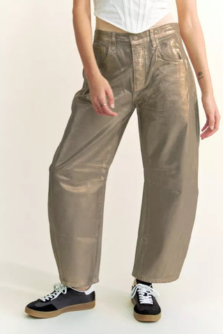 Retro Gold Foiled Barrel Leg Jeans - Boutique Bella BellaJeans