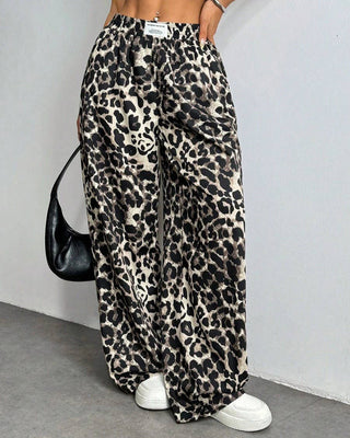 Retro Leopard Print Elastic Waist Casual Wide - Leg Pants - Boutique Bella BellaPants