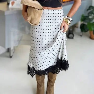 Retro Romance Lace Hem Polka Dots Midi Skirt - Boutique Bella BellaSkirt