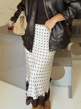 Retro Romance Lace Hem Polka Dots Midi Skirt - Boutique Bella BellaSkirt