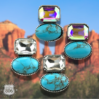 Rhinestone and oval cabochon post earring - Boutique Bella BellaEarrings