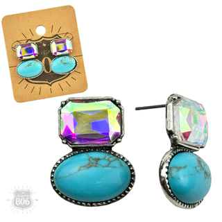 Rhinestone and oval cabochon post earring - Boutique Bella BellaEarrings