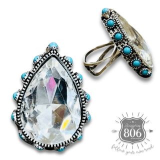 Rhinestone, bead studded teardrop ring - LC - Boutique Bella BellaRings
