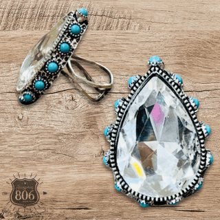 Rhinestone, bead studded teardrop ring - LC - Boutique Bella BellaRings