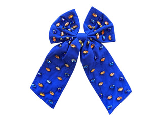 Rhinestone Bow - Blue and Orange - Boutique Bella BellaDistress