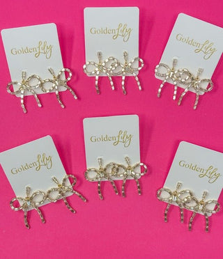 Rhinestone Bow Dangle Earrings - Boutique Bella BellaDistress