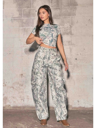 Rhinestone Camo Print Baggy Barrel Jeans - Boutique Bella BellaJeans